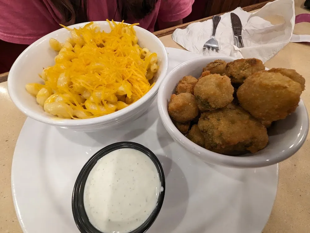 Macaroni Cheese with Fried Okra